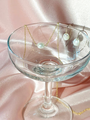 Aquata Pearl Necklace & Earring Set - 14KGF-Jewelry-QuazarJewelry