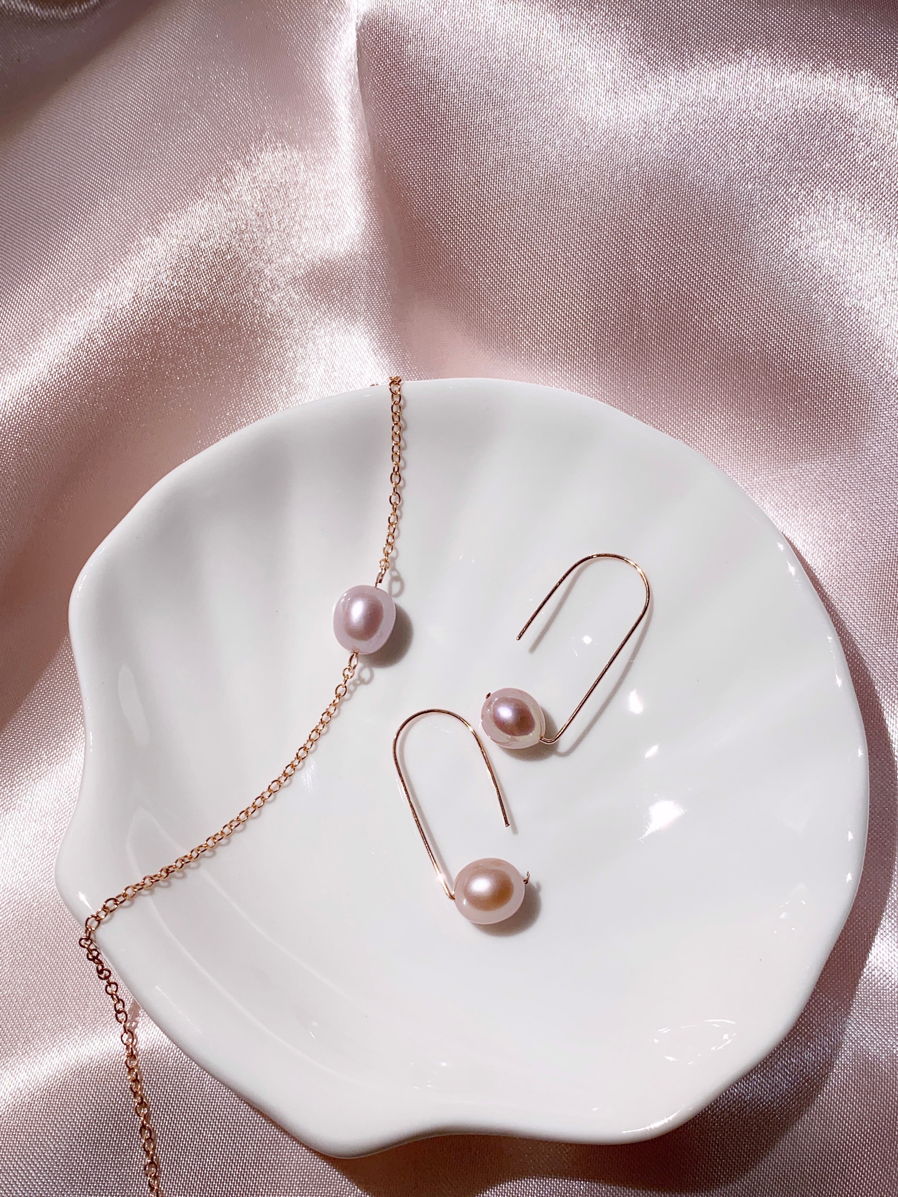 Alana Pearl Necklace & Earring Set - Rose Gold Filled-Jewelry-QuazarJewelry
