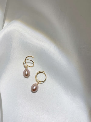 Alana Spiral Hoop Dangle Pearl Earrings - 14KGF-Jewelry-QuazarJewelry